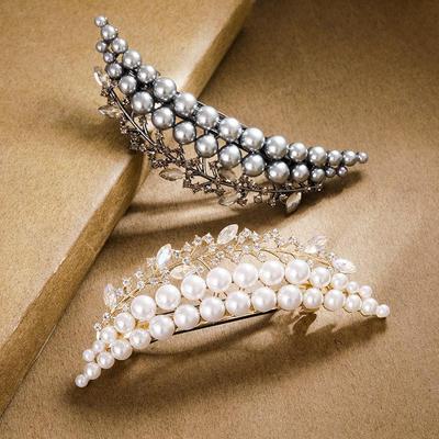 Vintage Pearl Crown Spring Clip Barrette for Women