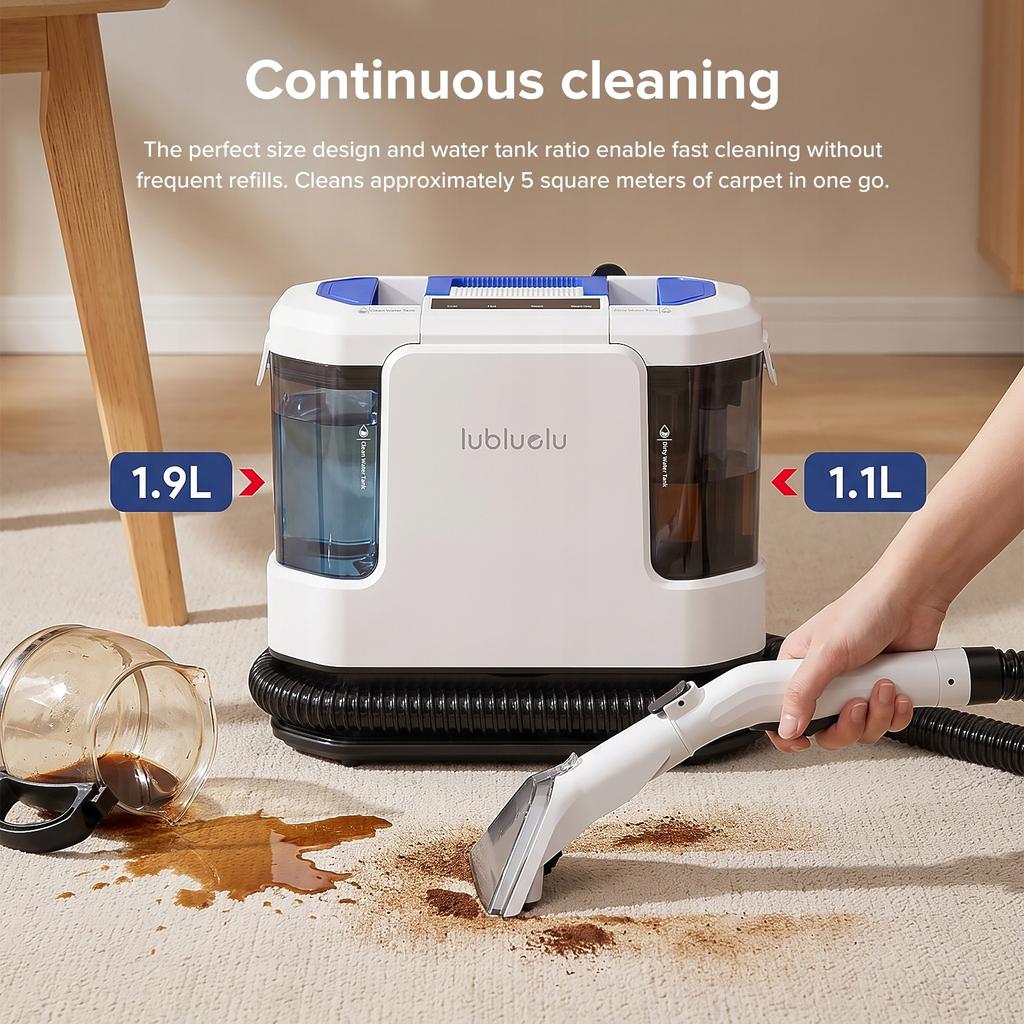 Heated Carpet and Upholstery Washer with Steam Cleaning - 17 kPa Suction