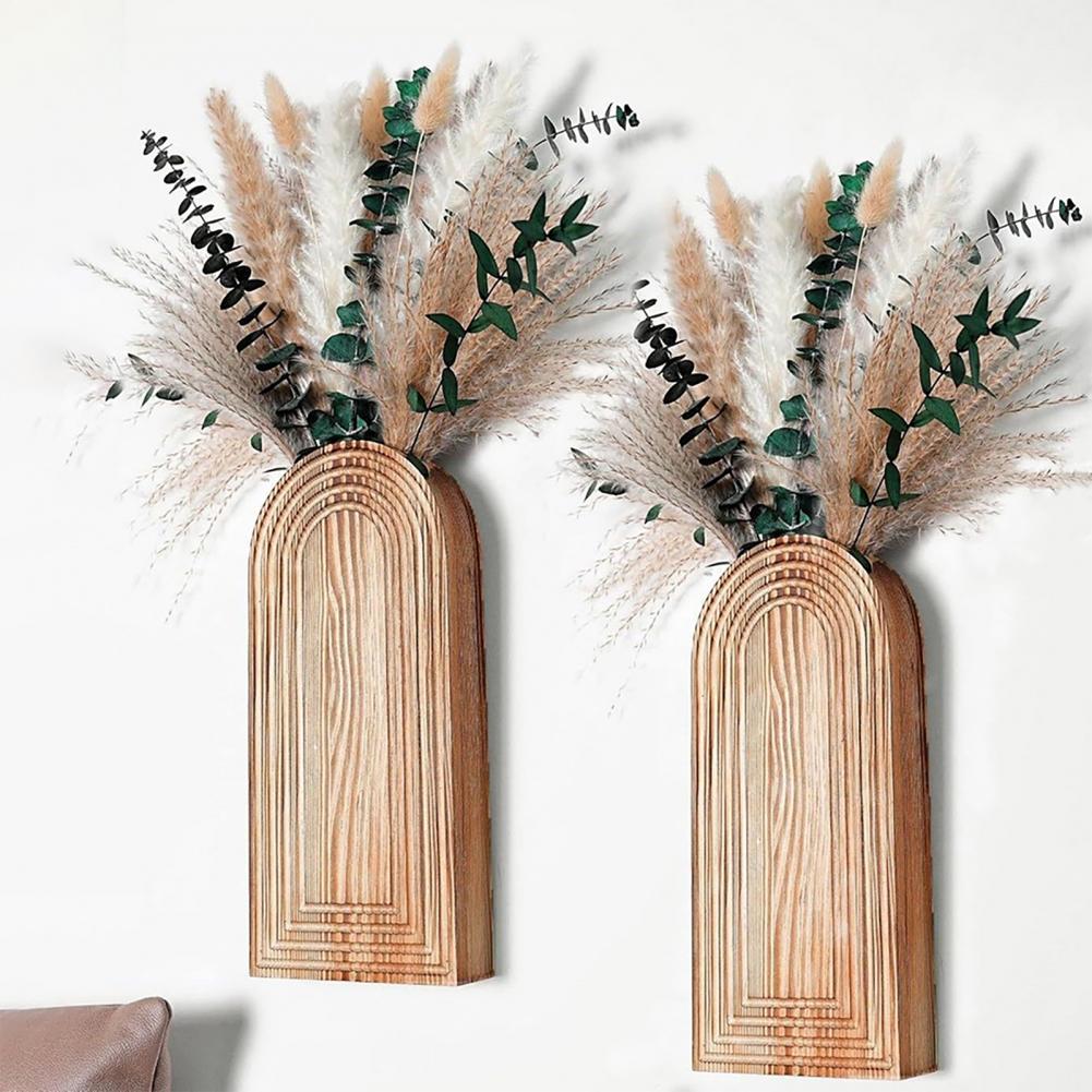 Boho Holz Wandvase Wandmontierte Vase Bogenförmige Dekorative Hängepflanzer für Wohnzimmer Schlafzimmer Heimwanddekoration