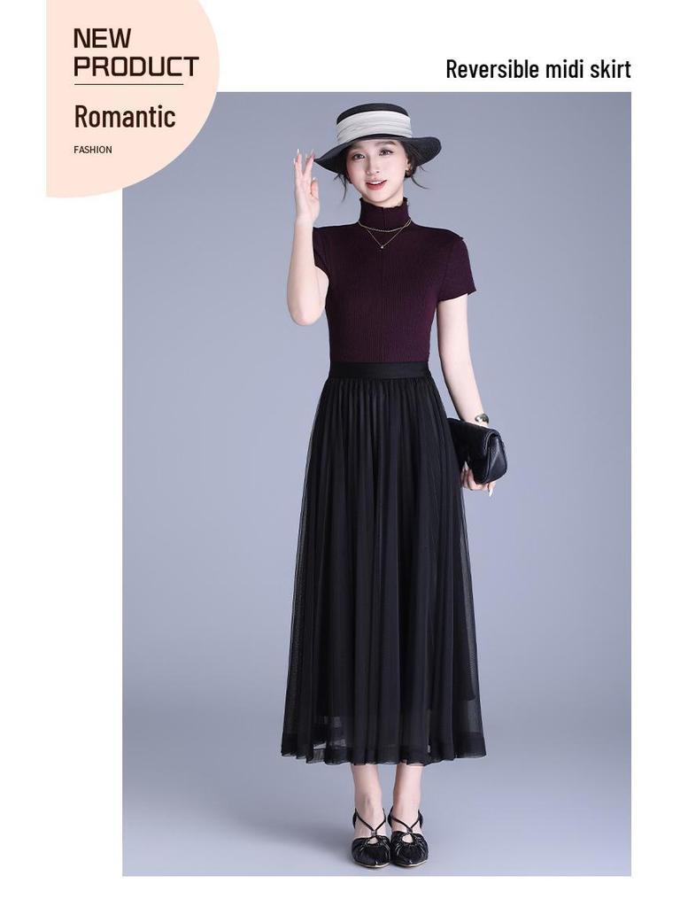 Purple Sequined A-Line Half-Skirt: Fashionable, Slimming, Versatile, with a Large Hem for a Loose Fit.