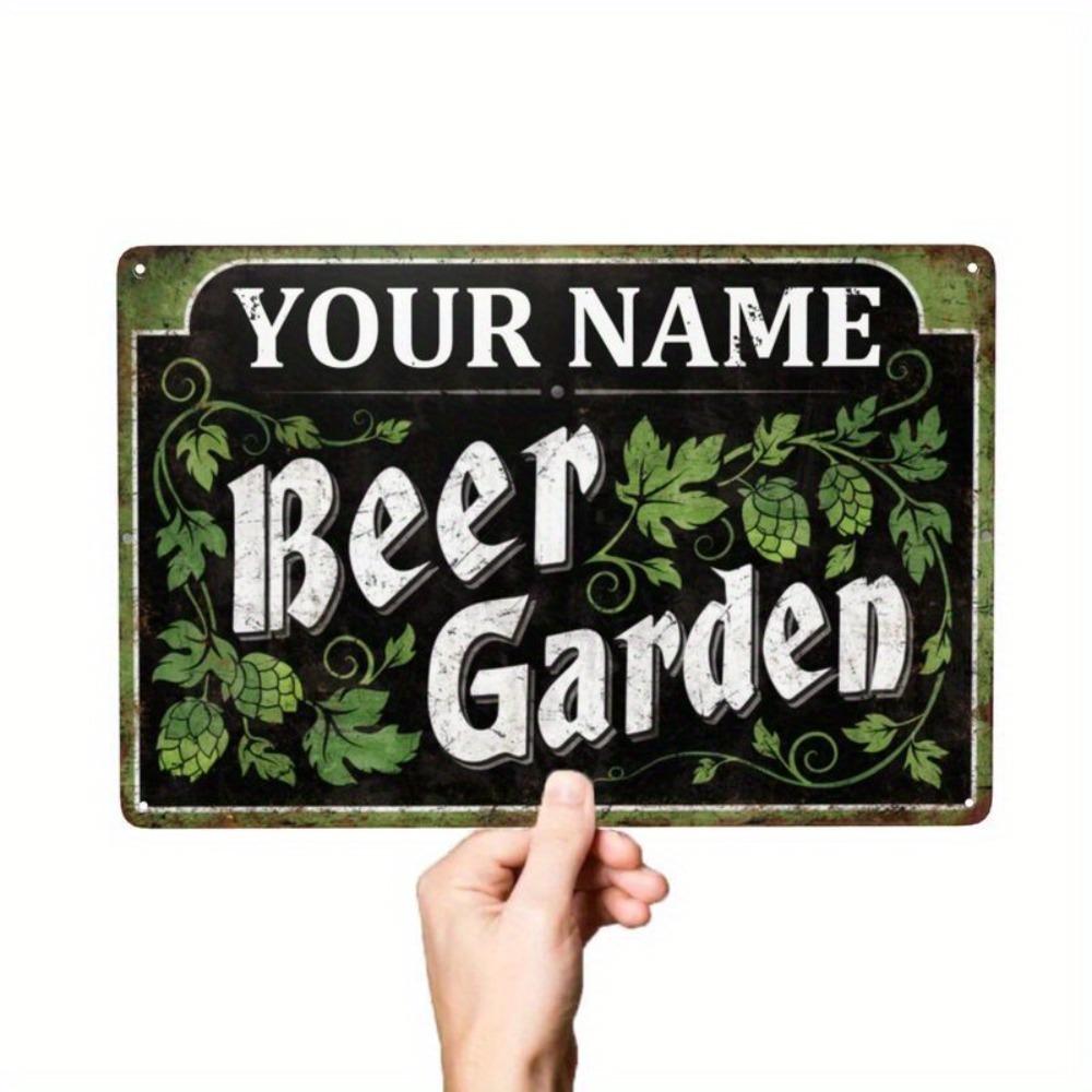 Personalized Rustic Beer Garden Metal Sign, 2D Flat White Hops Barley Wall Decor, Durable Aluminum Home Bar Wall Art