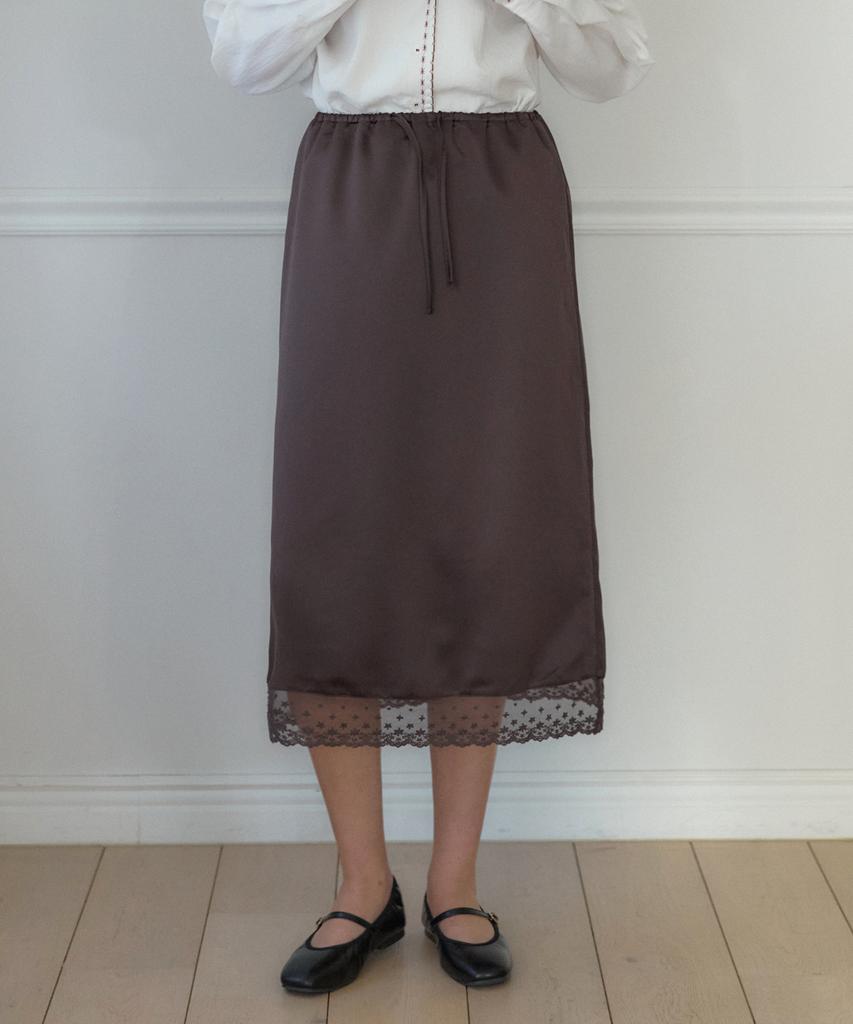 Our Hope Satin Lace String Skirt - Brown