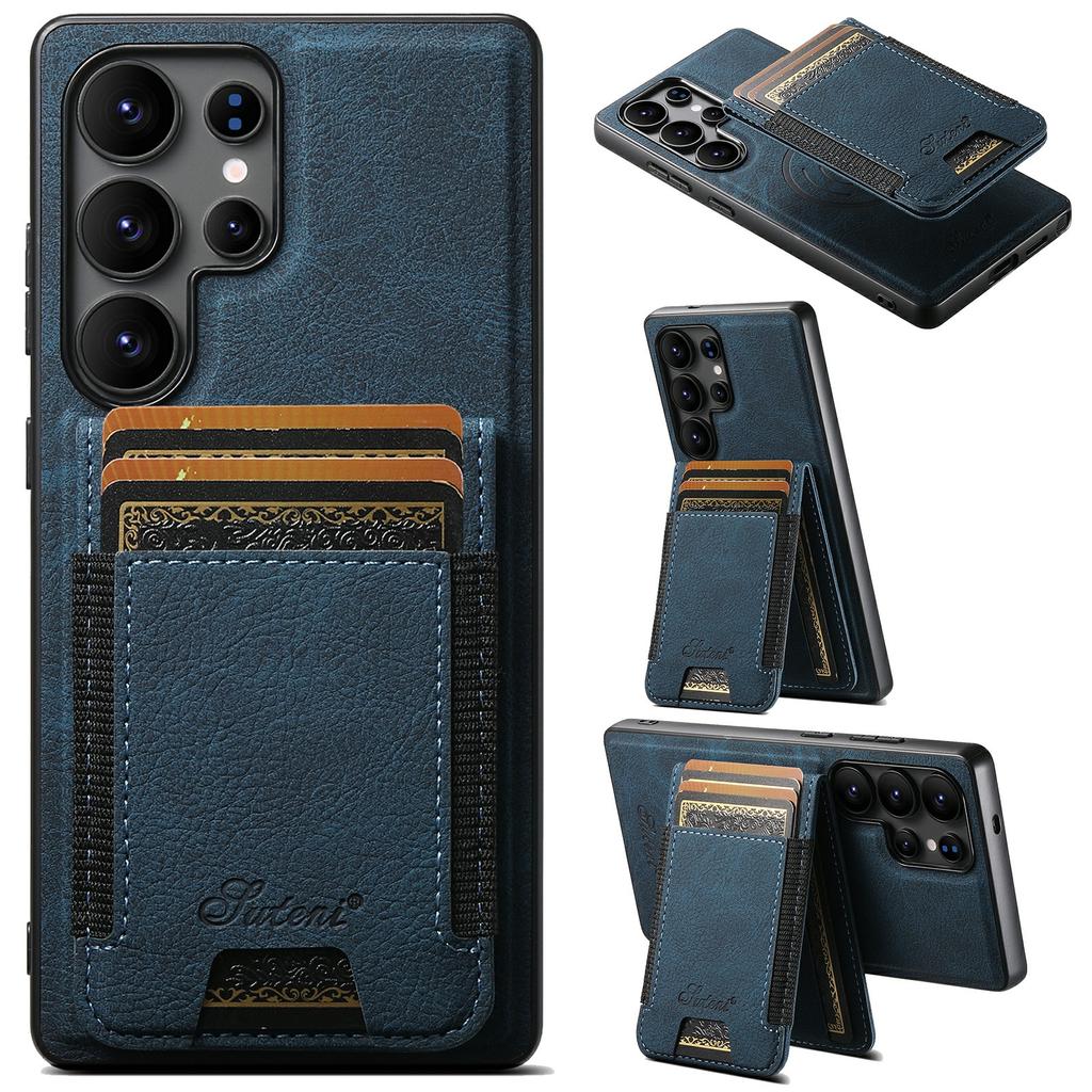 SUTENI H17 For Samsung Galaxy S25 Ultra Magnetic Case Card Slots Leather + TPU Kickstand Phone Cover