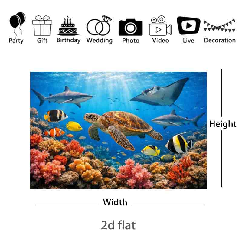Underwater World Sea Turtle Shark Coral Photography Backdrop Ocean Marine Animal Kids Birthday Party Photo Background De