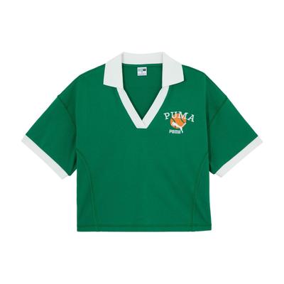 Classics Court Letter Logo Embroidered Casual V-Neck Short Sleeve Polo Shirt Women Polo Shirts Green 622971-86
