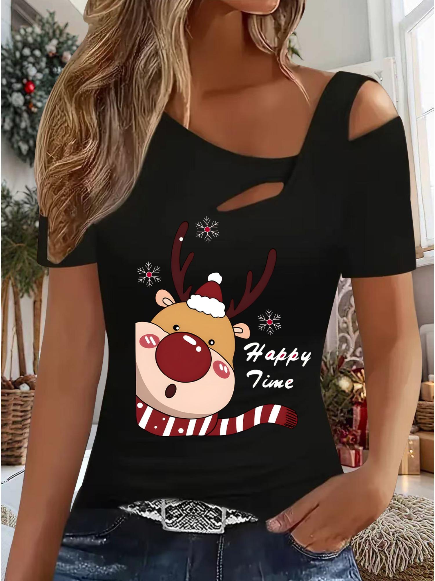 

Женский Новый Повседневный Топ Рождество Хэллоуин Рождественский Подарок Топы Рубашка Блузка XXL чёрный