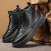 Winter High Top Warm Men's Leather Boots Black Velvet Anti Slip Thick Ankle Boots Thick Soled Wear-resistant Short Boots