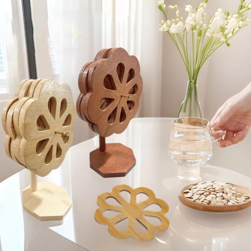 Decorative Windmill Shape Bamboos Trivet with Stand Heatproof Pot Pan Pad For Dining Table Kitchen Essential