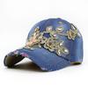 Denim Floral Rhinestone Baseball Cap for Women, Distressed Vintage Adjustable Sun Hat