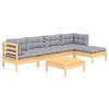 6 Piece Garden Lounge Set with Grey Cushions Pine Wood