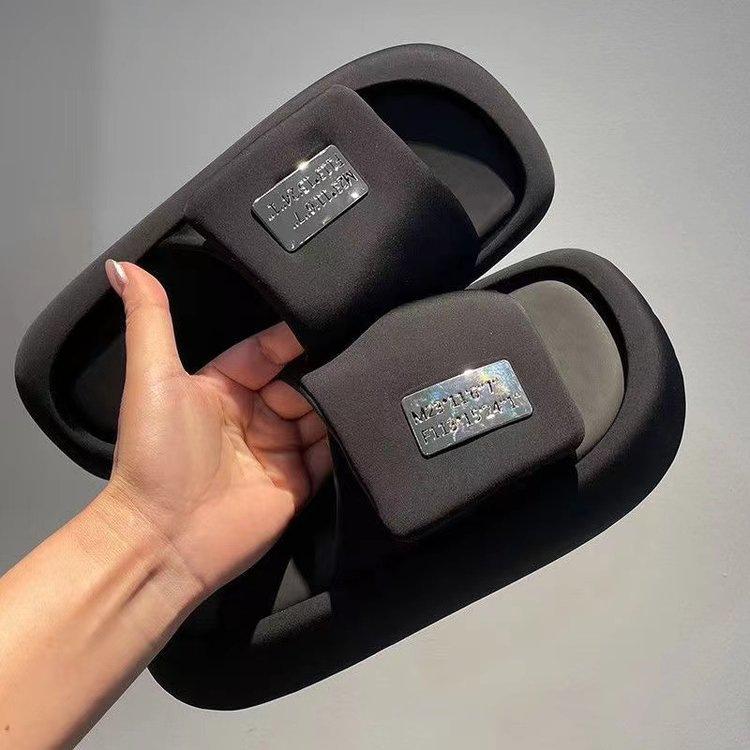 

Internet celebrity magic word bread women s slippers 2025 summer new wear explosion muffin thick bottom heightened soft bottom 40