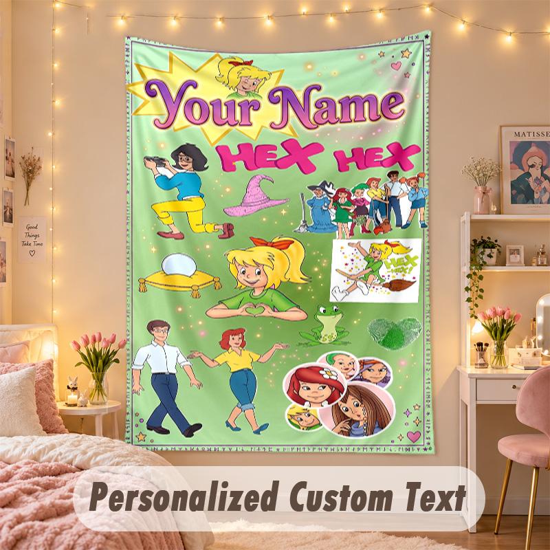 Custom Personalized Tapestry,Bibi Blocksberg Print Custom Name Text Wall Art Hanging for Bedroom