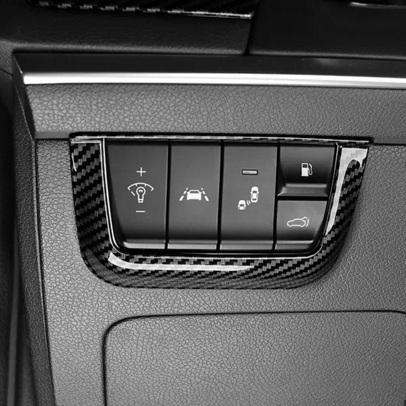 Carbon Fiber Texture Front lamp Switch Button Cover Trim Frame For Kia Stinger 2018 2019 2020 2021 2022 2023
