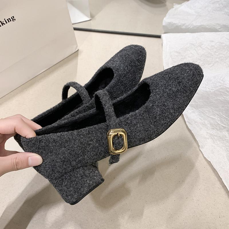 Designer Square Toe Woman Mary Jane Shoes Elegant Thick Heel Dress Shoes Outdoor Comfortable Fleece Lined Ladies Pumps Shoes