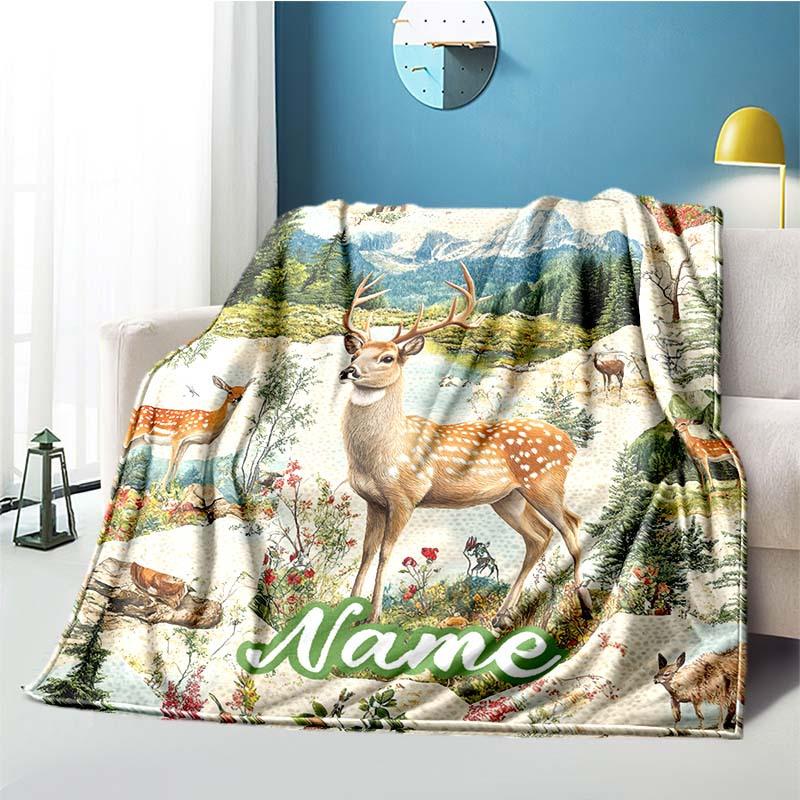 Deer Customize Your Name Outdoor Blanket Used For Chair Office Sofa Bed Camping Soft And Warm Giving Friends And Relatives Birthday Graduation Gift