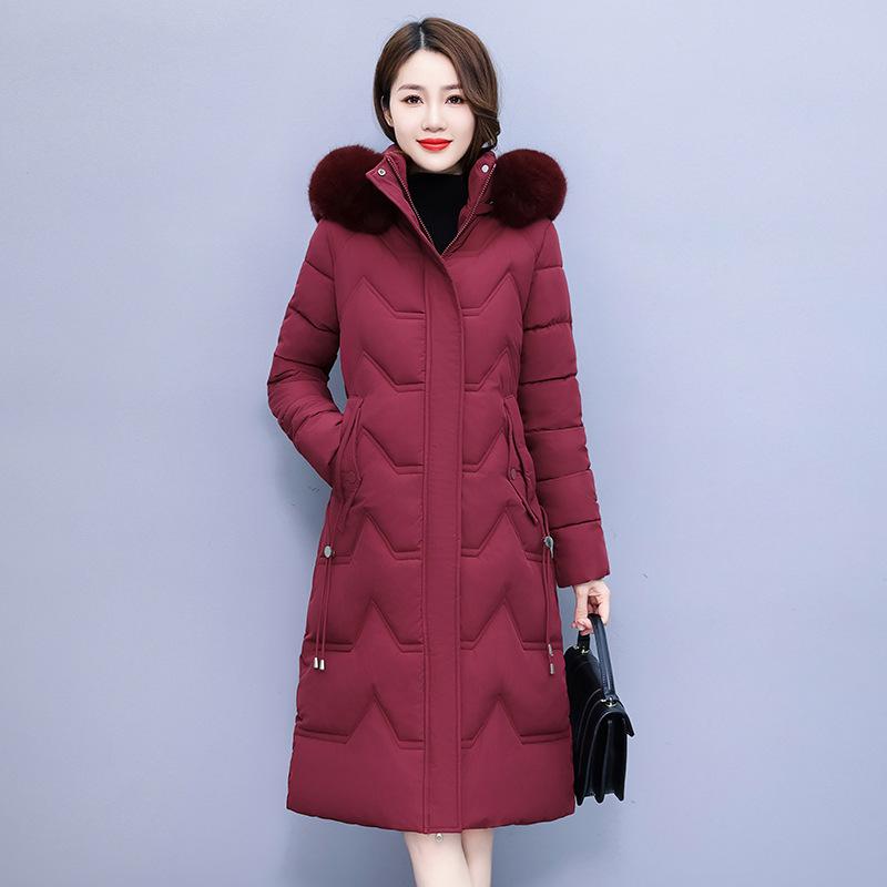 

Зимняя новая женская куртка большого размера с толстой хлопковой подкладкой и капюшоном, хит цвета, длинная секция XXXL красный