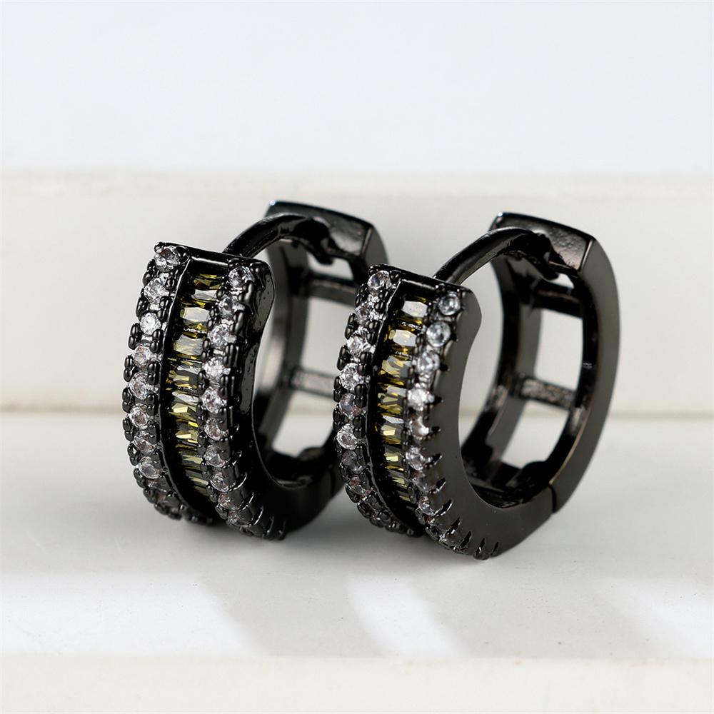Vintage Black Metal Hoop Earrings Luxury Crystal Multicolor Zircon Round Earrings For Women Simple Fashion Square Stone Jewelry