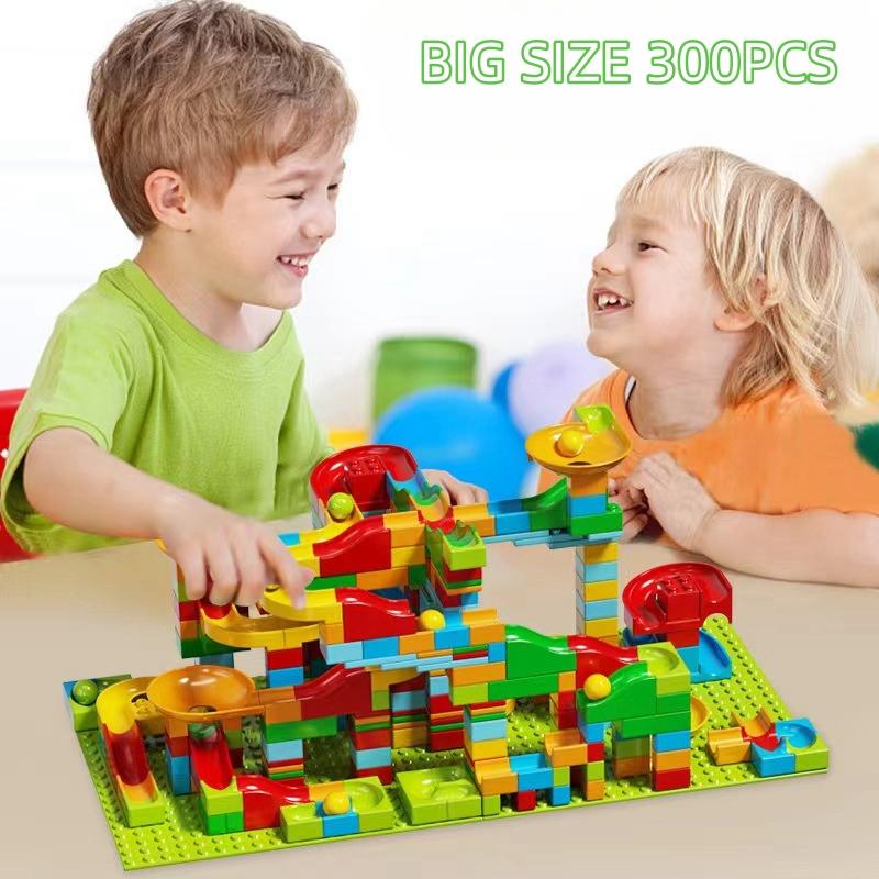 300PCS Marble Race Run Block Compatible Duploed Building Blocks Plastic Funnel Slide DIY Assembly Bricks Base Plates