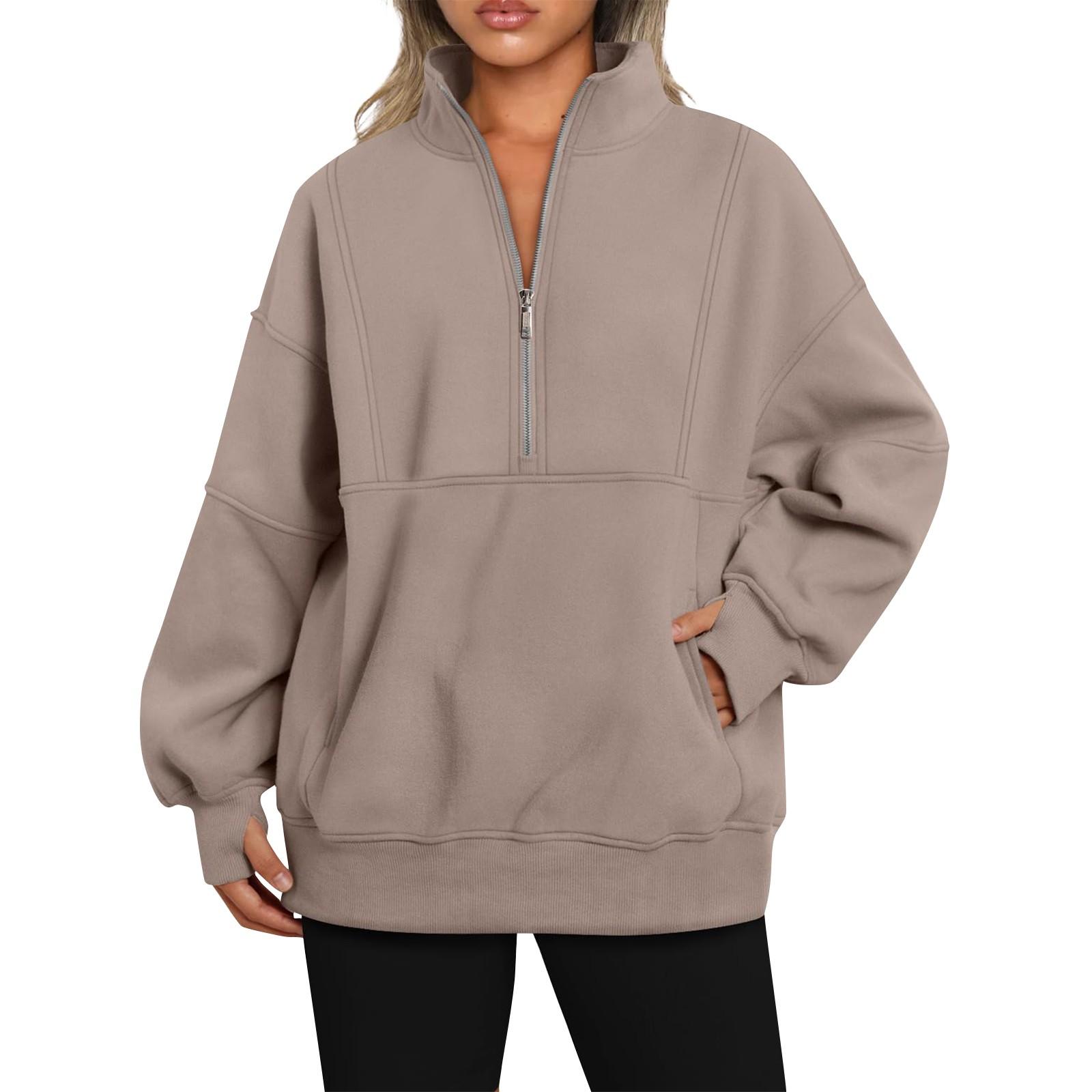 

Женская модная свободная спортивная толстовка с длинным рукавом и карманом из плюша XL хаки