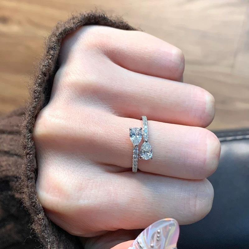 New Vintage 100% Pure 925 Sterling Silver Aaa Zircconia Water Drop Ring For Women Luxury Wedding Jewelry Adjustable Opening