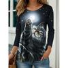 Women's 3d Colorful Cartoon Kawaii Cat Print Autumn Long Sleeve Tops Women's T-Shirt O-Neck Oversized Ladies Clothing