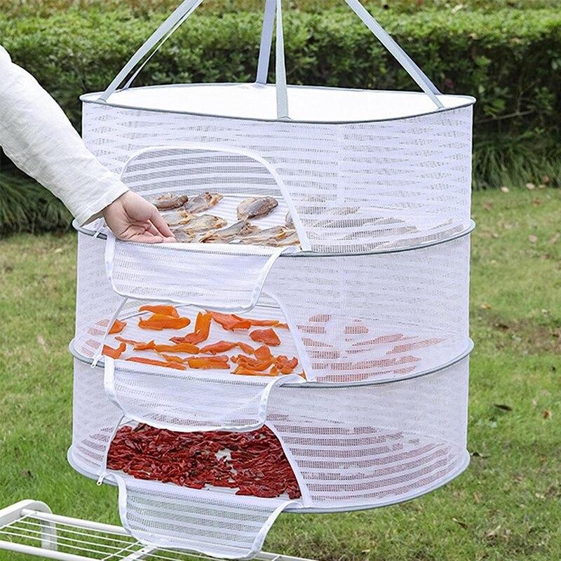 

3 Tier Portable Mesh Clothes Hanging Dryer Folded Herb Rack for Buds Fruits Hydroponics Flowers Vegetables Fish Clothes Doll Large size