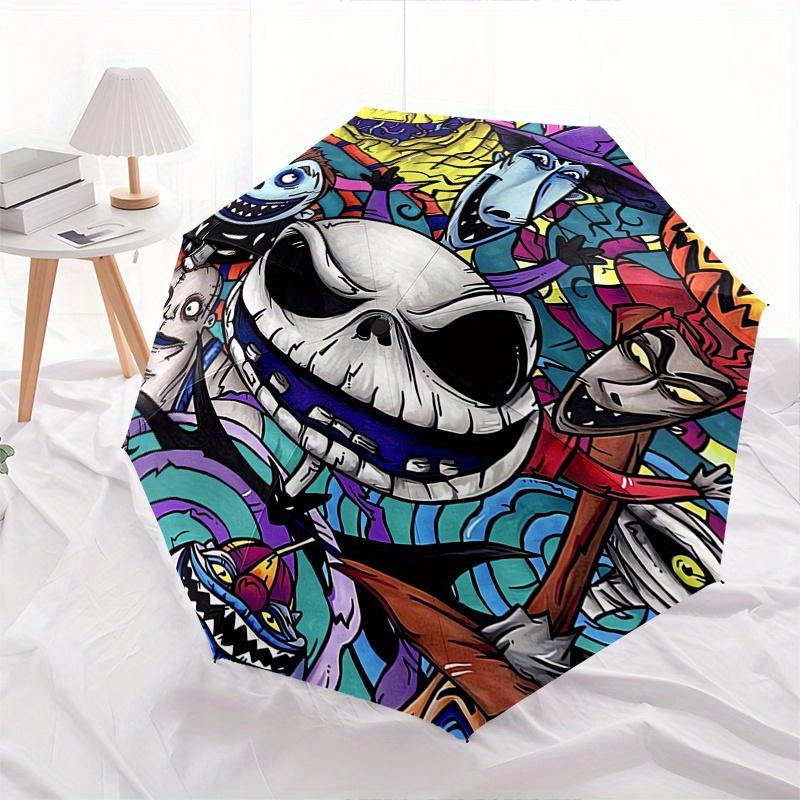 Halloween,Nightmare Before Christmas Themed Automatic Opening and Closing Folding Umbrella, Reinforced 8 Ribs, Compact Travel Design, Fashio