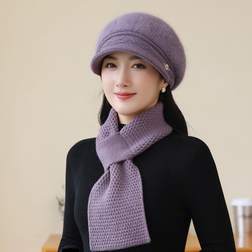 

Новый женский модный зимний теплый набор Плюшевая подкладка из искусственного меха Модные шляпы для женщин Повседневная вязаная шапка из смеси кроличьего меха Уличная одежда Set（56cm-60cm） светло-фиолетовый