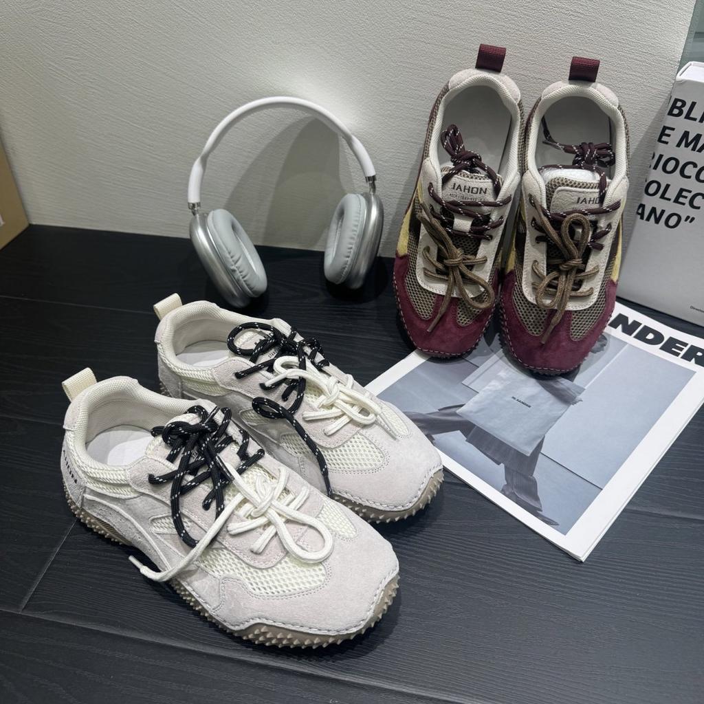 2025 new retro Dexun shoes women's versatile casual shoes women's pairs of shoelaces contrasting colors lightweight soft-soled sports outdoor shoes