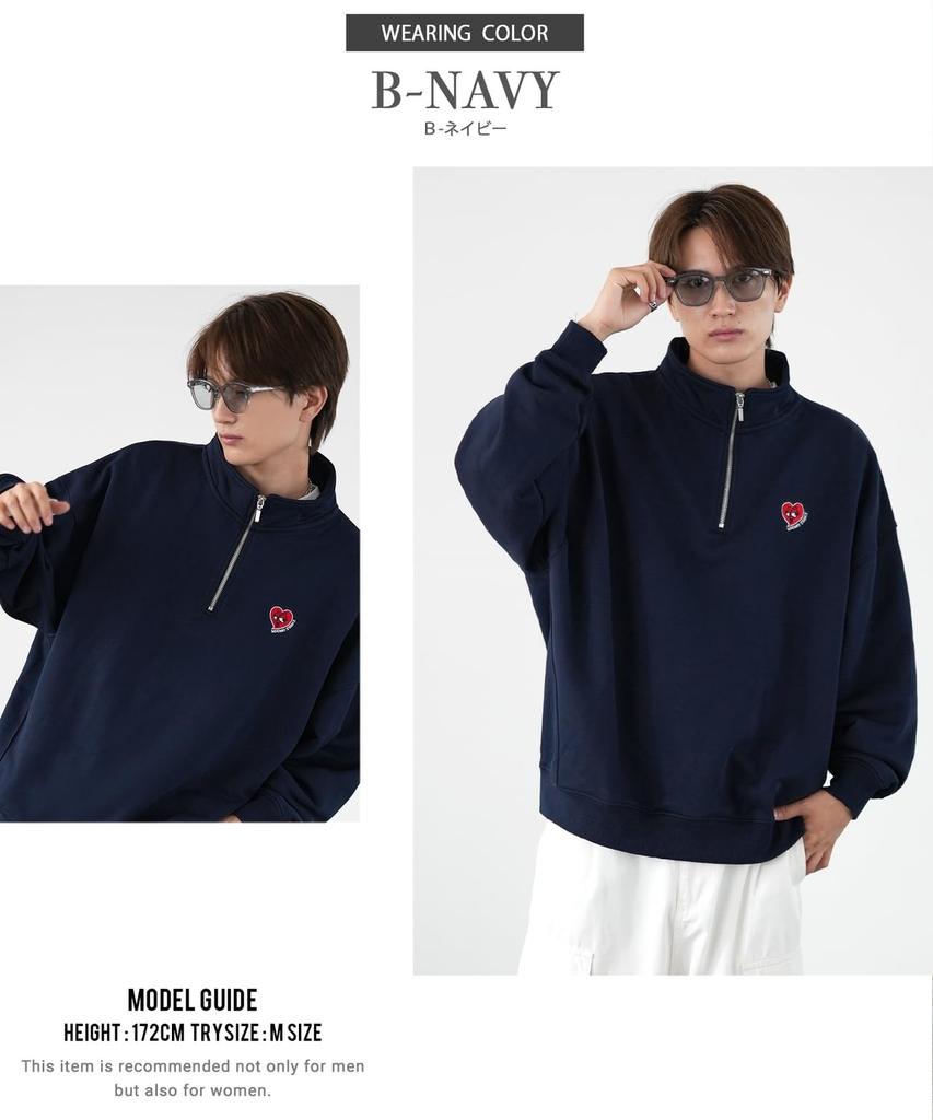 IMPROBS SIDEWAY STANCE Men's Half-Zip Fleece Sweatshirt with Embroidered One-Point Design, 70220, B-Ash