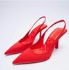 Sandalias de tacón medio de punta abierta sin espalda color verde primavera talla grande para mujer