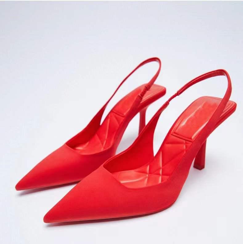 Sandalias de tacón medio de punta abierta sin espalda color verde primavera talla grande para mujer