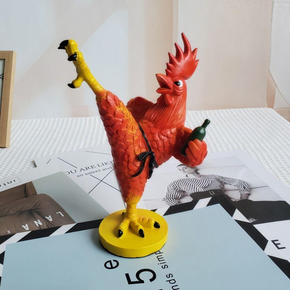 Funny Drunken Kung Fu Chicken Statue Creative Animal Miniatures Figurine Rooster Sculpture Cabinet