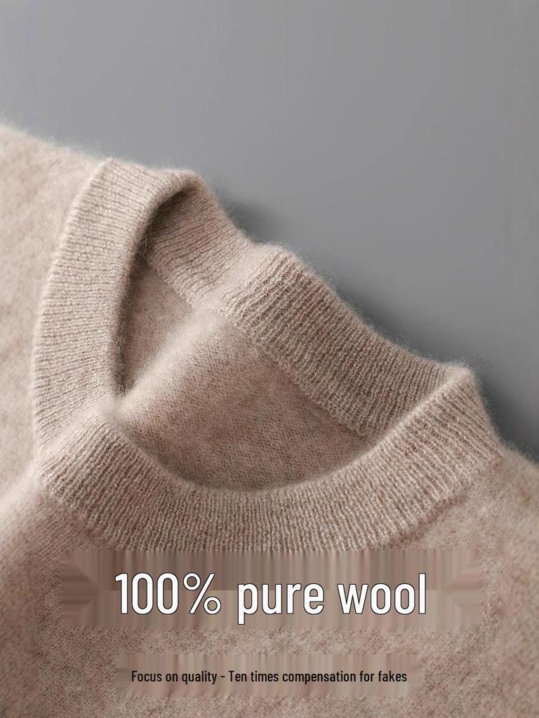 Herrtröja i enfärgad ullstickad casual