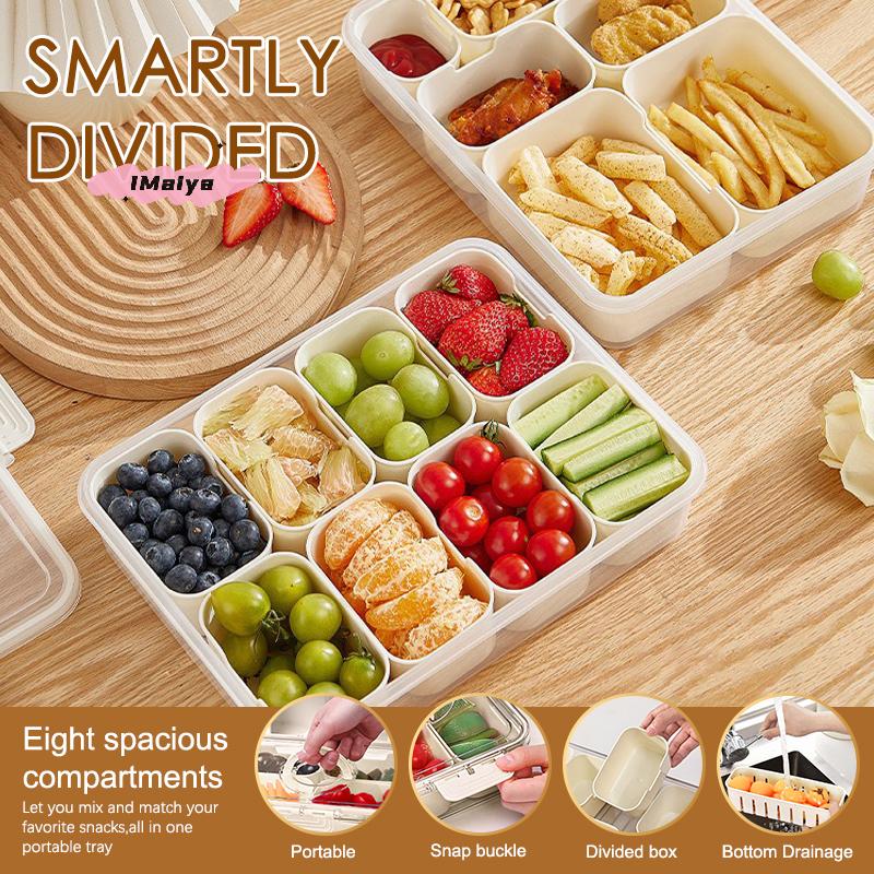 Rugged Portable Snack Food Box Container with Seasoning Divided Tray Lid And Handle 4/8 Snack Dividers for Easy Serving
