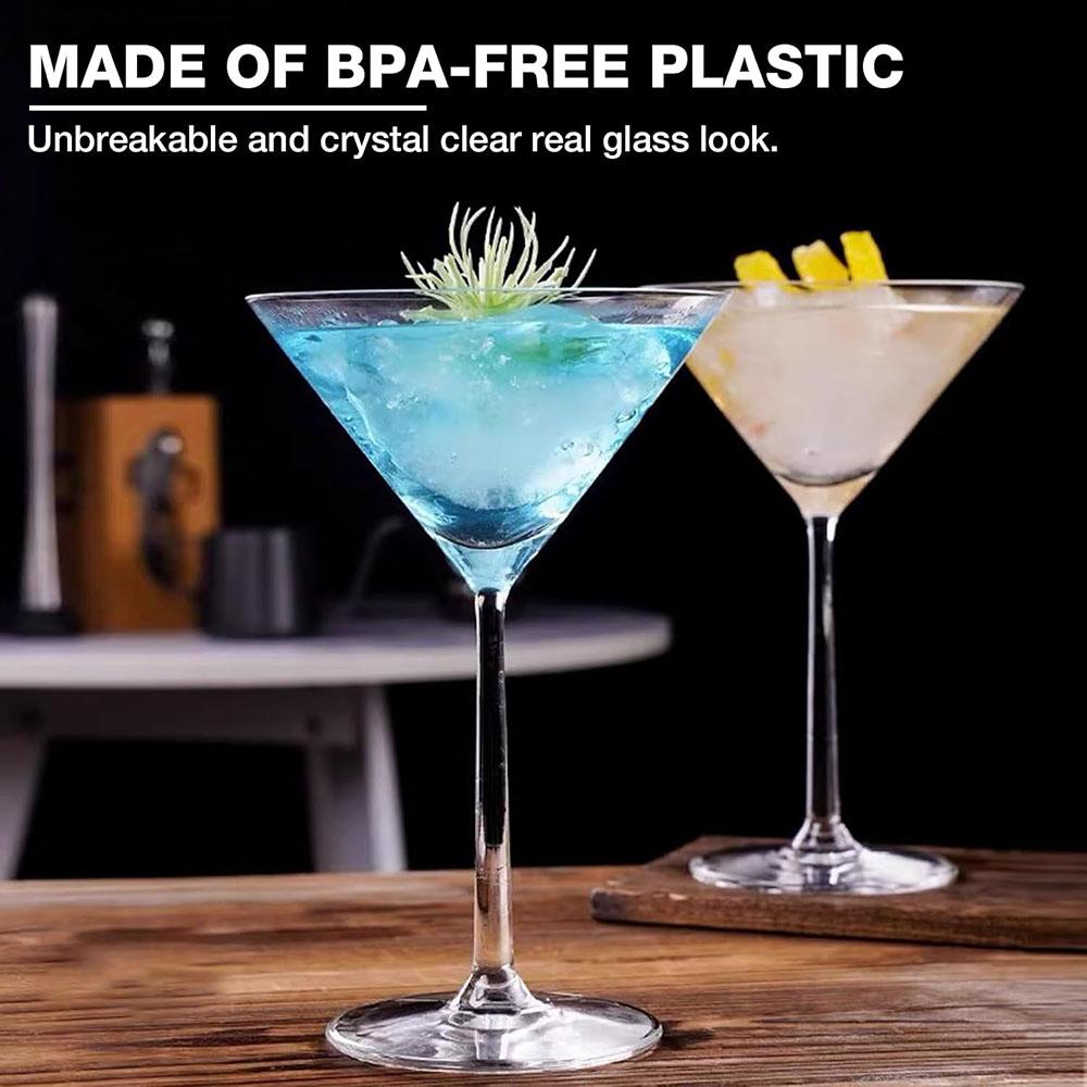 10-Ounce Plastic Martini Glasses,Plastic Cocktail Glasses,Reusable,Shatter-Proof, Perfect for Poolside,Outdoors,Camping
