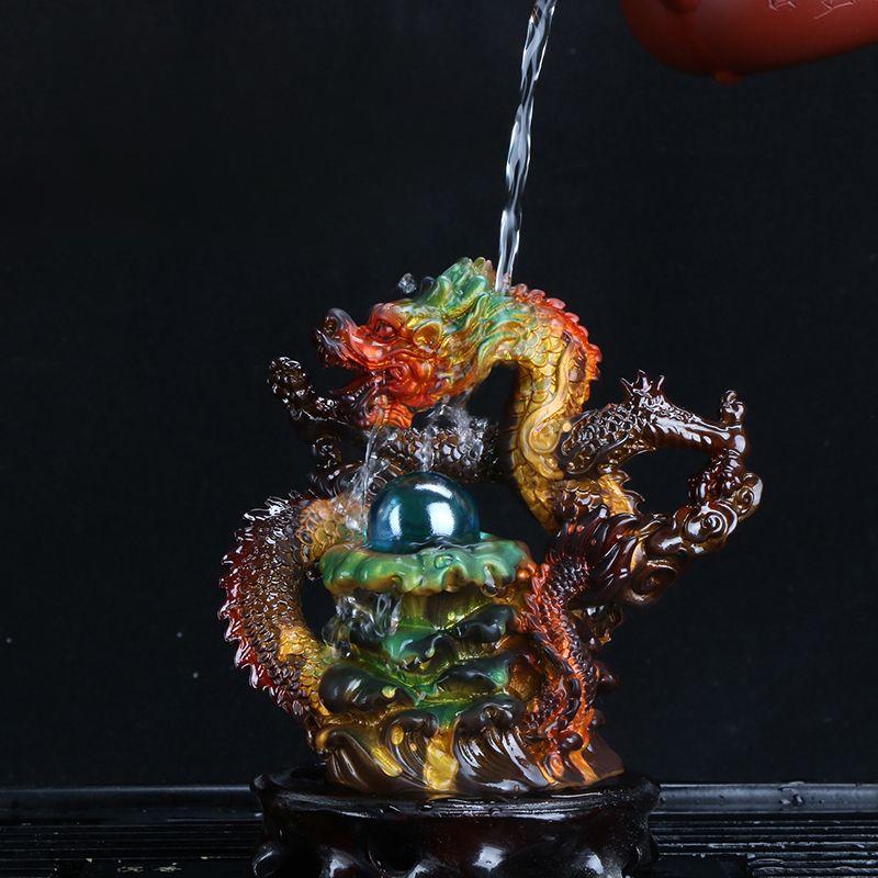 Resin Color Changing Tea Pet Small Ornament Lucky Animal Dragon Sculpture Creative Play Mini Tea Set Accessories, Boutique , 1Pc