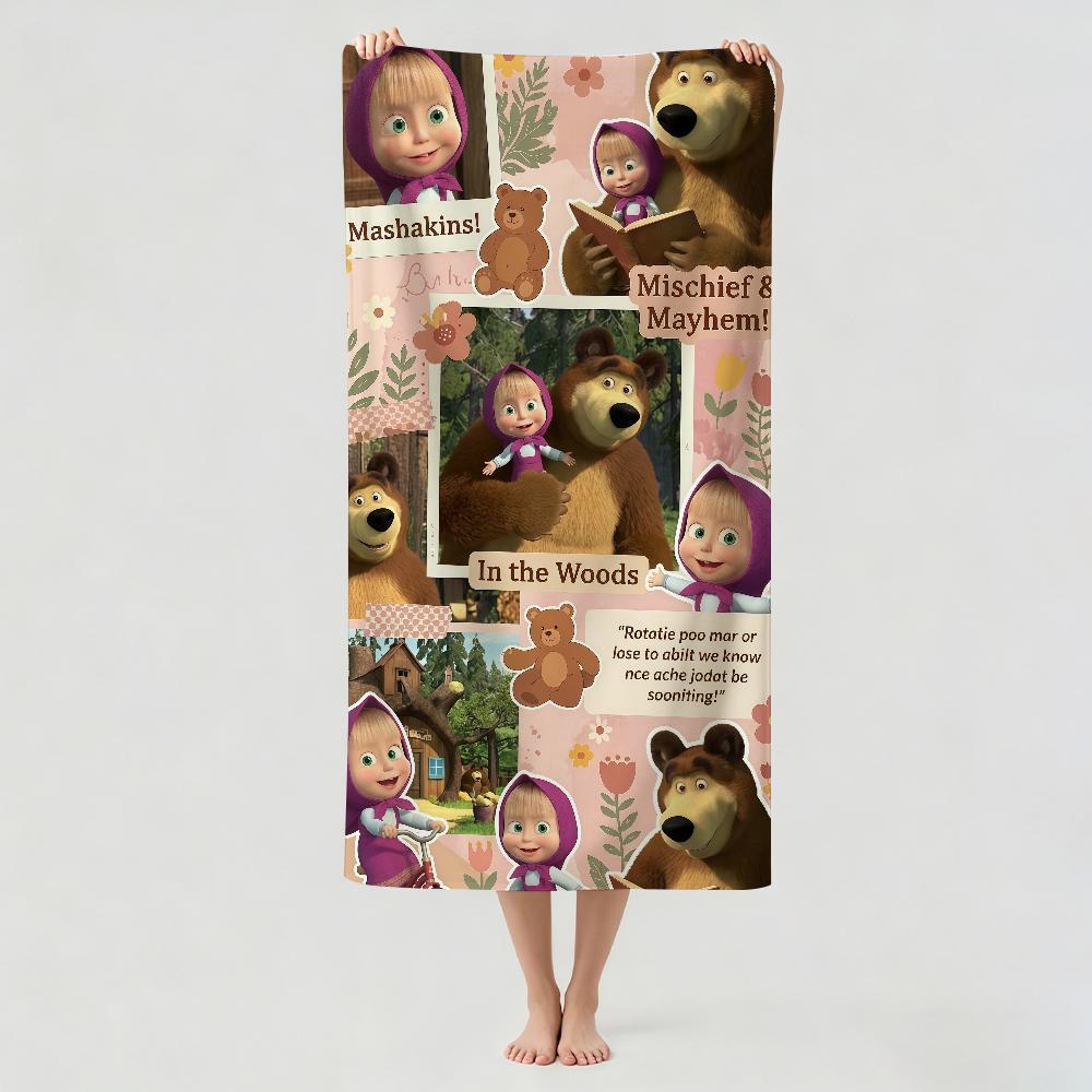 Cartoon m-Masha-and the B-Bear Towel Drying Bath Towel Applicable To Light Swimming Camping Yoga Beach Out