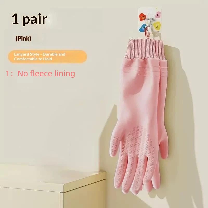 1 Pair Waterproof Dishwashing Gloves Tear-Resistant Warm Fleece Cleaning Gloves Thickened Threaded Sleeve Cuff Laundry Gloves 1
