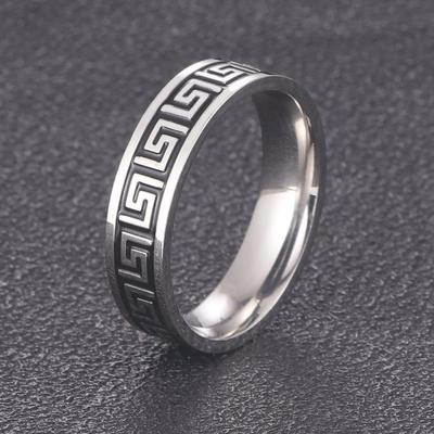 Patterned Ring Original Retro Oiled Ring Couple Chinese Style Men and Women Stainless Steel Jewelry