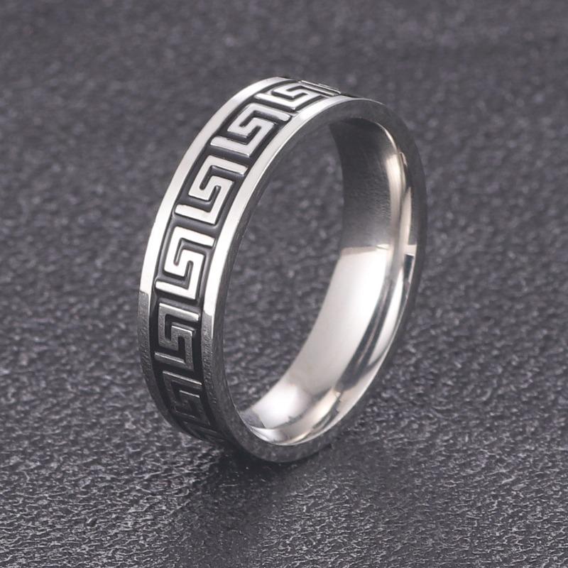 

Patterned ring original retro oiled ring couple chinese style men and women stainless steel jewelry no. 6 серебряный