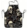 1pc Skull And Black Rose Gothic Print Apron, Durable And Easy To Clean, Adjustable Waistband, Polyester Material, for Kitchen Cooking, Gardening, Orch