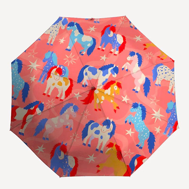 1pc Horse Pattern Automatic Opening/Closing Umbrella with Operation & Windproof Canopy - Folding Design, Holiday Gift Yy260225124