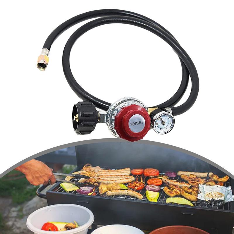 Adjustable 0-30 PSI Propane Regulator Wi 4FT Hose Gauge For Grills For QCC1 For 58in-18 UNF Outlet Connection For Cooking Burner