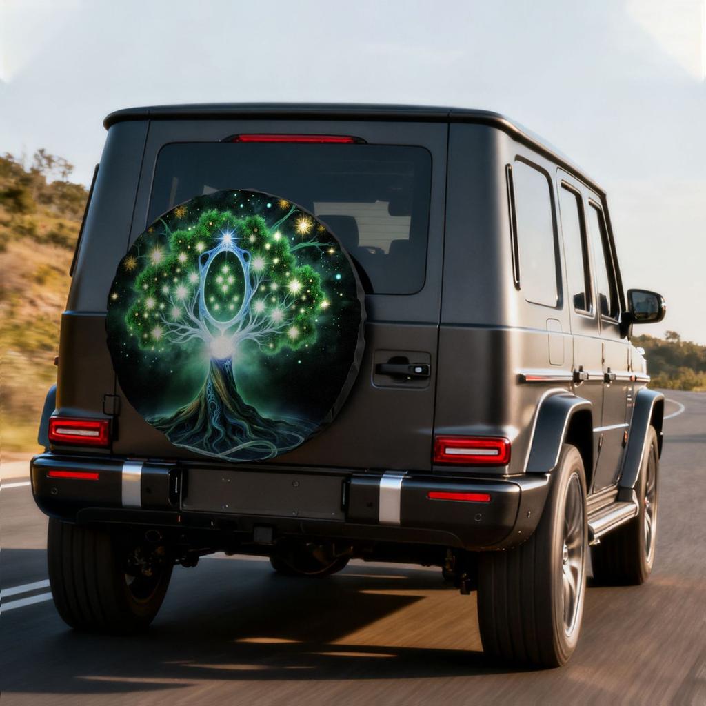 Magical Glowing Tree Spare Tire Cover Fantasy Polyester Durable SUV Accessory