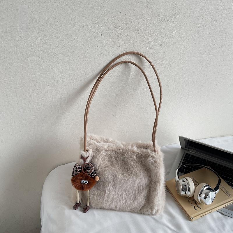 Borsa di peluche Borsa a spalla da pendolare da donna Borsa tote a tinta unita