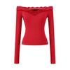 Lace One-word Shoulder Long-sleeved T-shirt Women's Spring and Summer New American Spice Girl Solid Color Splicing Bottoming Shirt Top