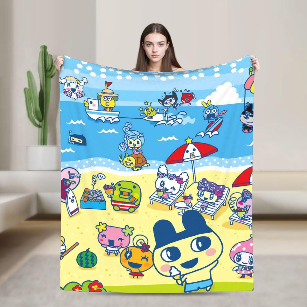 Japanese Cute Tamagotchis Blanket Flannel Funny Breathable Throw Blanket for Coverlet Autumn/Winter