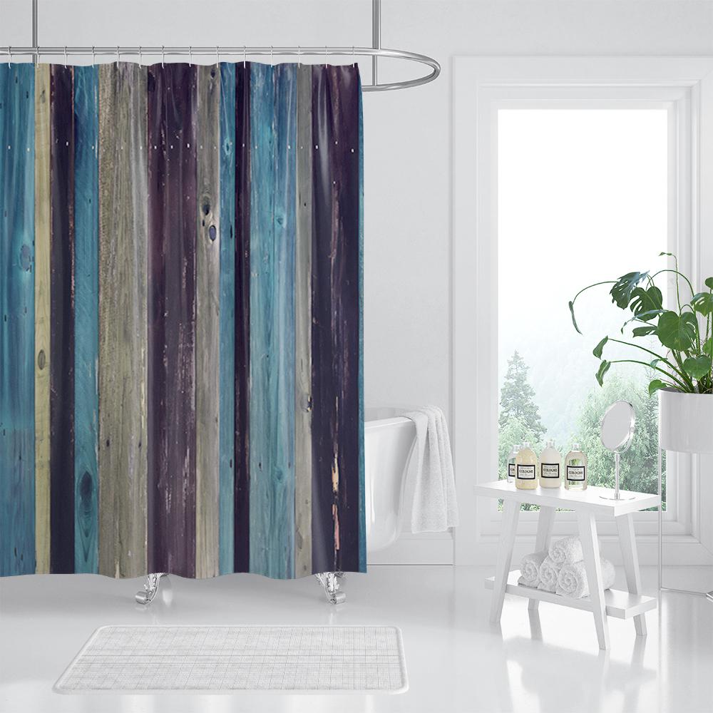 Retro Wood Grain Shower Curtain Brown Old Hardwood Floor Plank Natural Rural Graphic Print Fabric Bathroom Decor Set With Hooks