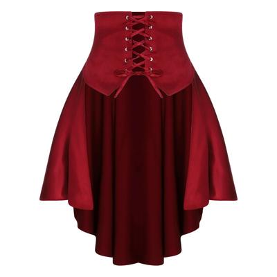 Women's Gothic Steampunk Satiny Pirate Skirt Front Lace Up Tiered Ruffled Hem Skirt Waist Belt Vintage Medieval